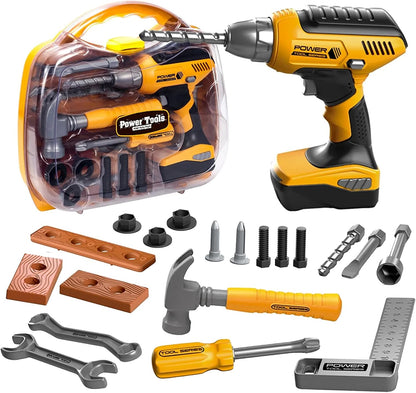 Kids Tool Set with Tool Box & Electronic Toy Drill, Pretend Play Kids Construction Kits, Toy Tools for Toddlers 3-5, Kids Tool Sets for Boys Ages 4-6
