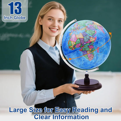 World Globe for Kids Learning, 8 inch Interactive Spinning Earth Globe for Children with Stand, Self-Assembled World Globes for Educational Geography Decorative Kids Room, Classroom, Adults Office