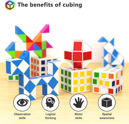 Vdealen 24 Pack Mini Cube&Fidget Snake Cube Puzzle Party Favors for Kids, School Rewards&Classroom Prize for Students, Goodie Bag Stocking Stuffers, Gift for Birthday Valentine Easter Christmas