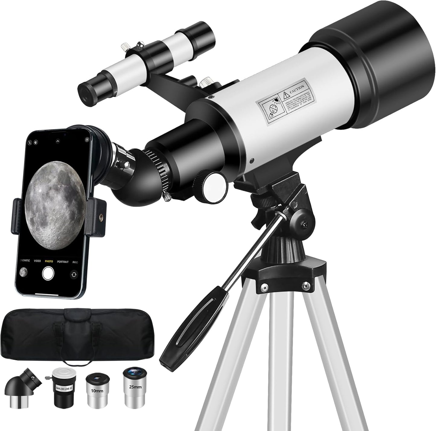 Telescope for Adult, 70mm Aperture 400mm Portable Telescope with Tripod, Finder Scope, Phone Adapter, Carrying Bag, Astronomical Refractors Telescopes for Kids Beginners Adults (White)