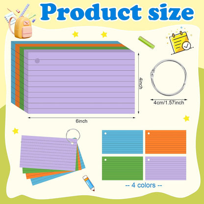 Colored Index Cards 3x5 Inch Heavyweight Flash Cards with Ring Lined Flashcards Note Cards for Studying School Supplies College, 200 Count