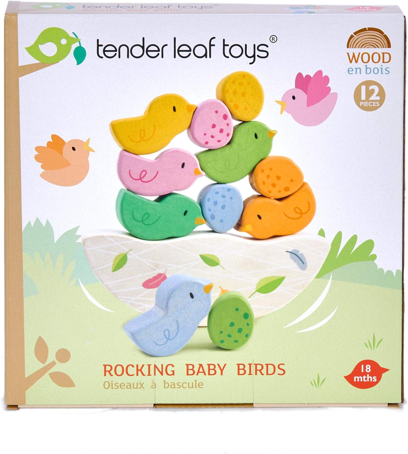 Tender Leaf Toys - Rocking Baby Birds - 12 Piece Balance Toy - STEM Toy - Early Learning to Develop Strategic Thinking and Fine Motor Skills - Wooden Toy Stacker & Balance Educational Game - Age 18m+