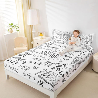 Erosebridal Chemistry Lab Fitted Sheet Twin Size Chemical Equation Bed Sheets for Boys Girls Chemical Elements Science Theme Bed Set Teens Kids Science Students Bedding Set School Dorm Room Decor