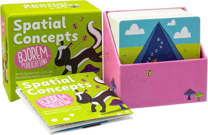 Bjorem Speech® Spatial Concepts Deck – Expanded & Redesigned Edition | Learning Cards for Teaching Prepositions & Location Words to Kids | 62 Story-Based Visual Cards