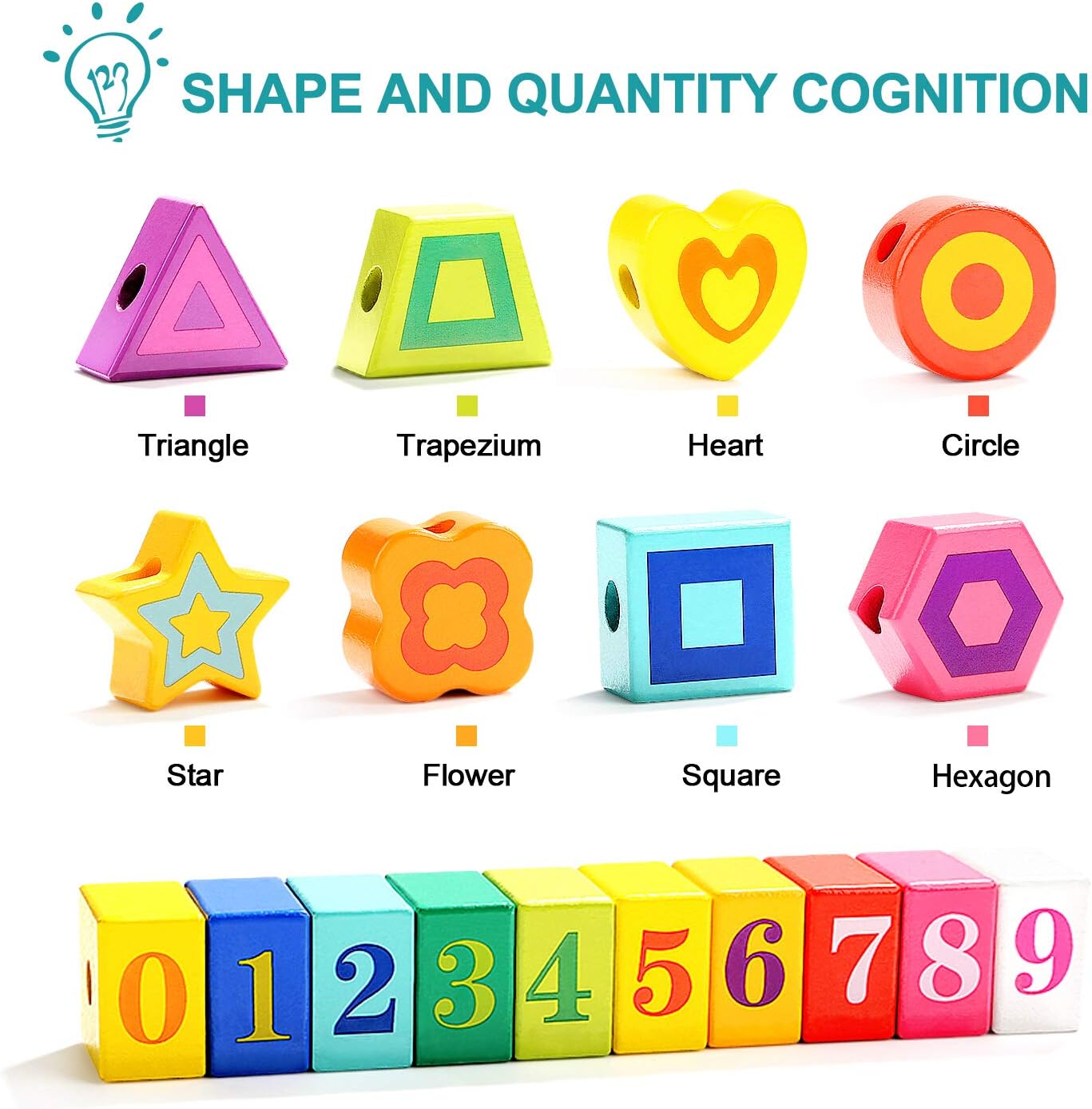 TOP BRIGHT Wooden Lacing Beads for Toddlers, Kids Fine Motor Skills Montessori Toys for 1 2 Year Old Girls Boys, Threading Toys for Two Year Old Girl Birthday Gifts