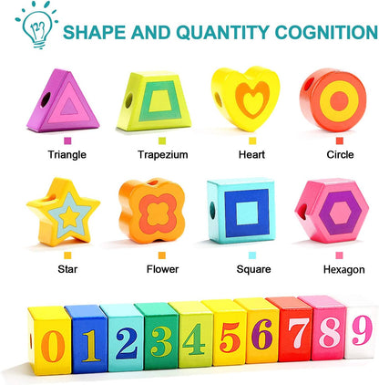 TOP BRIGHT Wooden Lacing Beads for Toddlers, Kids Fine Motor Skills Montessori Toys for 1 2 Year Old Girls Boys, Threading Toys for Two Year Old Girl Birthday Gifts