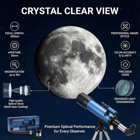 Telescope for Kids 8–12, Beginner Kids Telescope 50mm Aperture with Tripod, 2 Eyepieces & Finder Scope, 100x Magnification, STEM Educational Gift for Boys & Girls, Blue