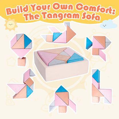 Tangram Puzzle Modular Kids Play Couch for Toddler, 7-in-1 Buildable Foam Sofa with Ball Pit & Fort, Convertible Floor Sofa for Playroom, Active Play Furniture for Imagination, Gift for Ages 3+