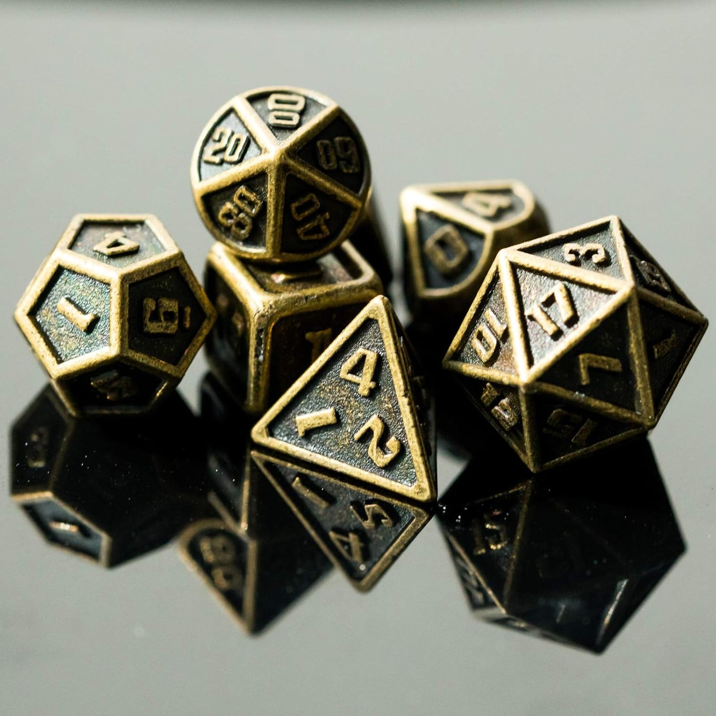UDIXI Steampunk Metal Dice Set, 7 Die Polyhedral DND Dice Set for D&D Role Playing Game and Math Teaching (Ancient Copper)