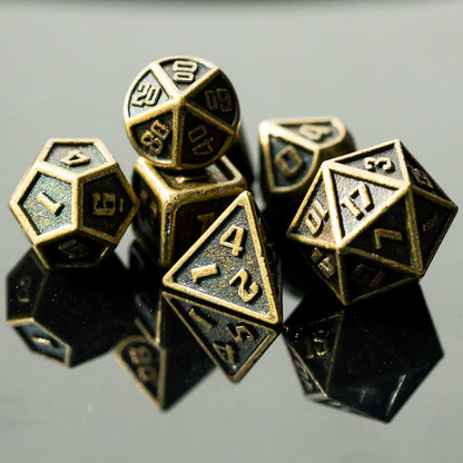UDIXI Steampunk Metal Dice Set, 7 Die Polyhedral DND Dice Set for D&D Role Playing Game and Math Teaching (Ancient Copper)