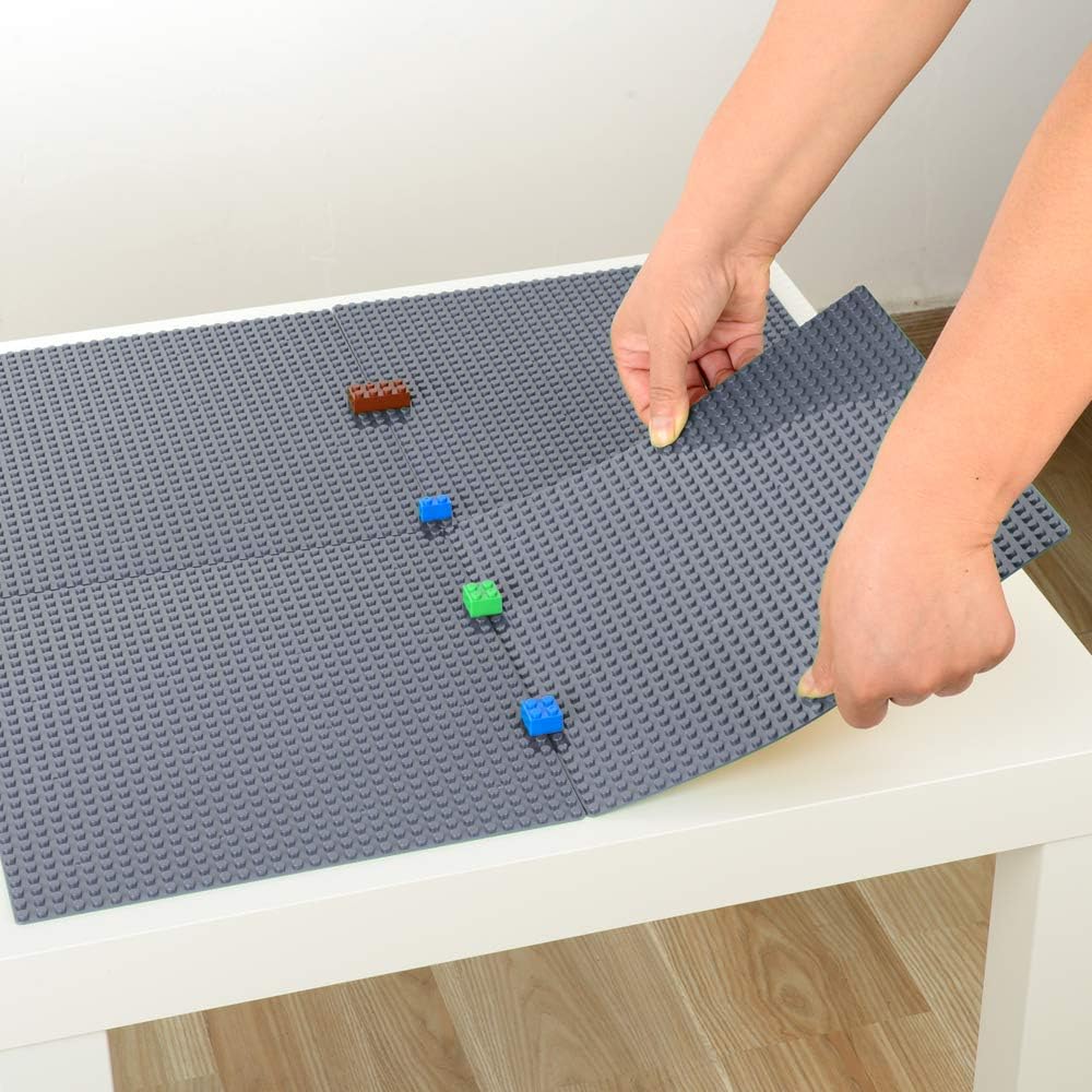 MIMAX Peel-and-Stick Baseplates - Self Adhesive Building Brick Plates - Compatible with All Major Brands - 4 Pack - 10 inch x 10 inch (Dark Gray)