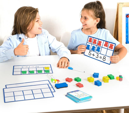 130 PCS Jumbo Magnetic Ten Frames Activity Set with Counting Bears, Math Manipulatives for Kindergarten, PreK, Preschool, Counting Bears Class Set, Math Counters Games for Kids, Homeschool Supplies