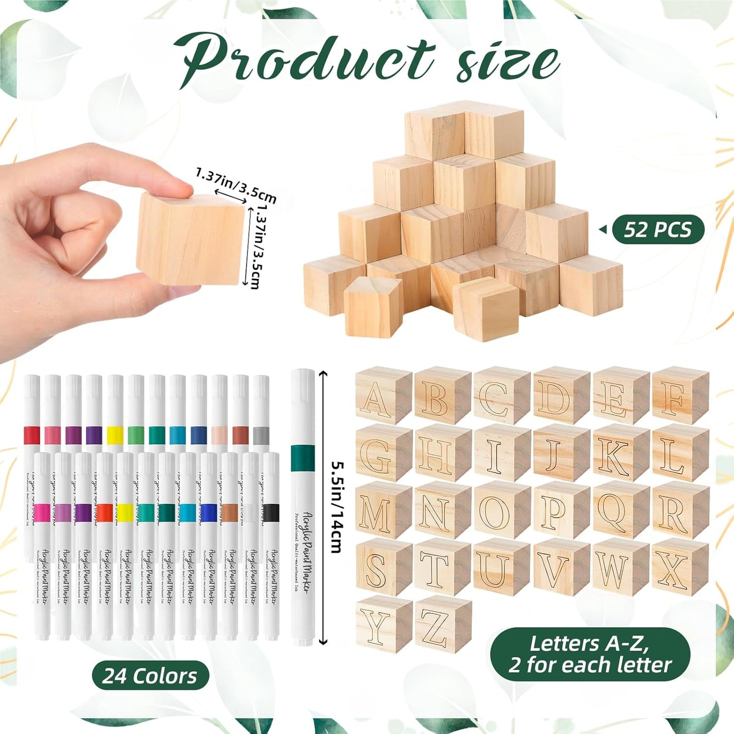 117 Pcs Baby Shower Blocks to Decorate Game Kit Includes 52 Wooden Blocks 24 Markers 1 Game Sign 40 Templates to Paint (Kraft)