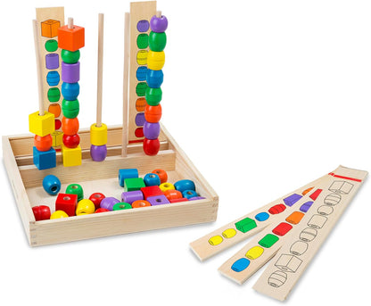Melissa & Doug Bead Sequencing Set with 46 Wooden Beads and 5 Double-Sided Pattern Boards