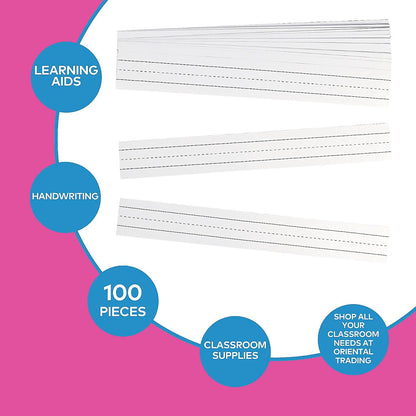 Fun Express White Sentence Strips (100 Pieces) Educational Writing Teaching Aids ,21" x 3"