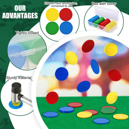 Lewtemi Set of 300 Opaque 1.45 Inch Plastic Poker Chips Plastic Learning Counting Counters Poker Chips Tokens with Storage Box for Adults Casino Card Play Learning Math(Blue, Red, Green, White)