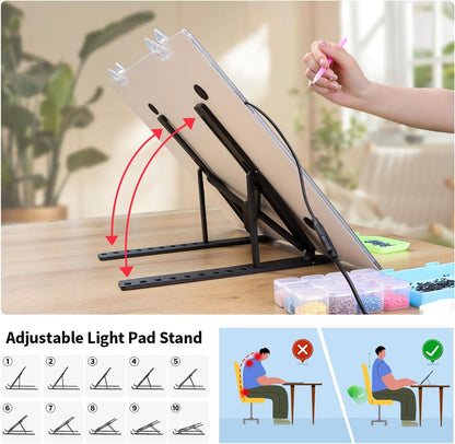 Zocelight A4 Light Pad for Diamond Art Kits for Adults,0.2" Ultra Thin Light Board with Stand and Clip for Diamond Painting Accessories,3 Levels Dimming Light Box for Drawing,Sketching,Animation