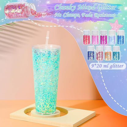 6 Pack 24 Oz Acrylic Lava Lamp Snow Globe Tumbler Diy Starter Kit, Double Wall Plastic Pre-Drilled Snowglobe Tumbler Supplies Craft Tool Set