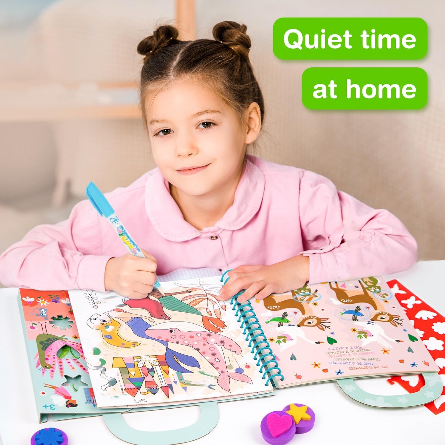 Avenir Reusable Water Coloring Book for Toddlers 3-5 – Mess-Free Paint-with-Water Travel Toy Airplane Activities Road Trip Quiet Book, Water-Reveal Activity Pad, 3-in-1 Creative Set