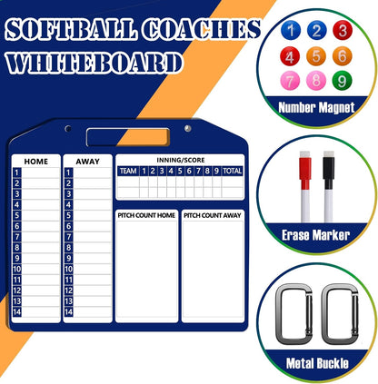1+44PCS Baseball Coaching Board for Dugout, Dry Erase Lineup Board Softball Clipboard for Coach/ 30 Name Strip/ 10 Number Blocks/ 2 Marker/ 2 Buckle