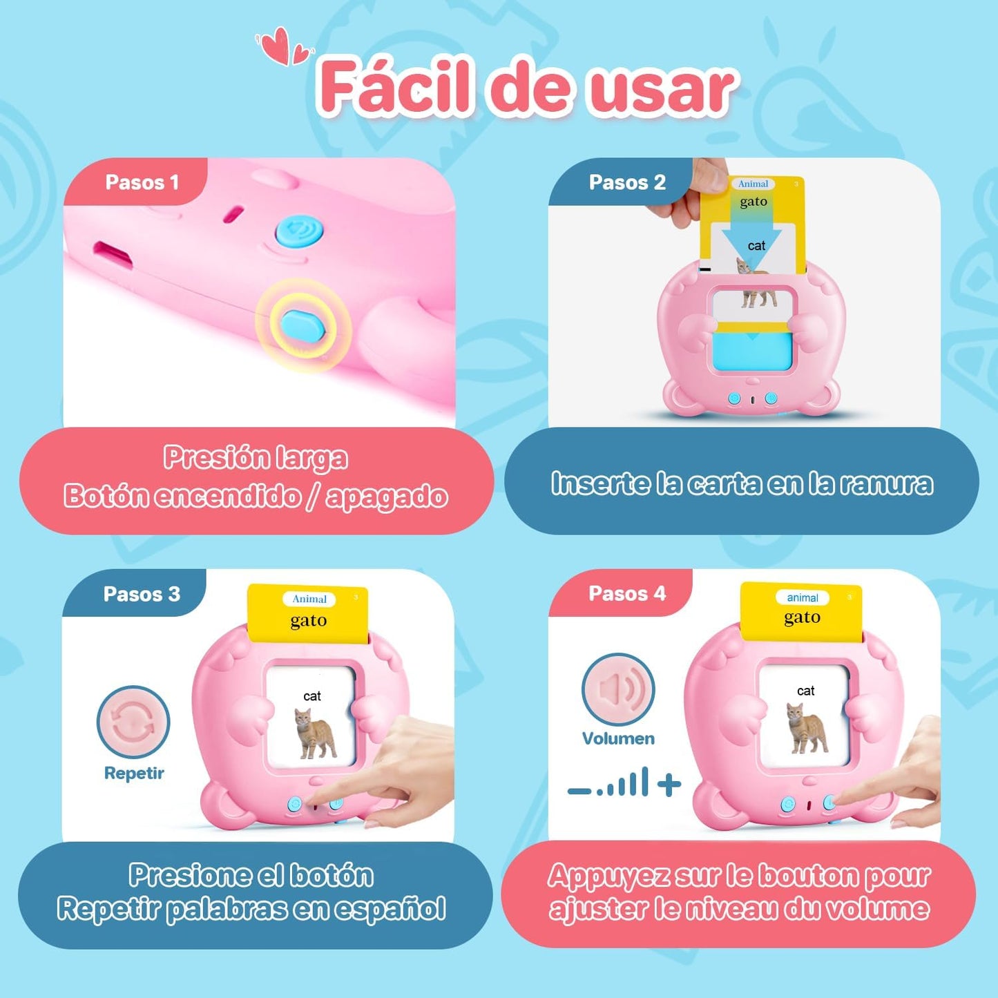 Spanish & English Talking Flash Cards for Toddler, Bilingual Flash Cards Learning Montessori Toys with 224 Sight Words, Speech Therapy Toys for Children Sensory Preschool Education