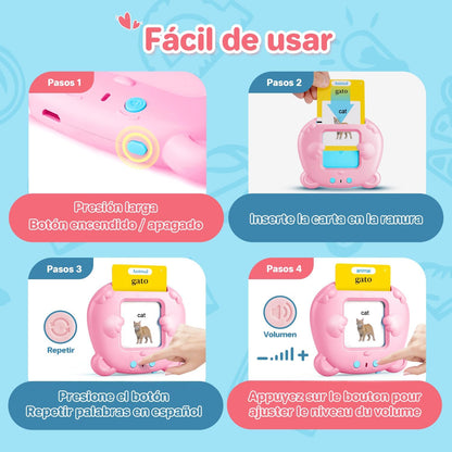 Spanish & English Talking Flash Cards for Toddler, Bilingual Flash Cards Learning Montessori Toys with 224 Sight Words, Speech Therapy Toys for Children Sensory Preschool Education