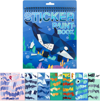 3PCS Sticker Paint Number Books Crafts for Kids Ages 4-8,8-12 Animal Dinosaur Ocean Sticker Book Stickers for Kids Boys Girl Adults for Birthday Party Favors Gift Travel Toy Daycare Activity