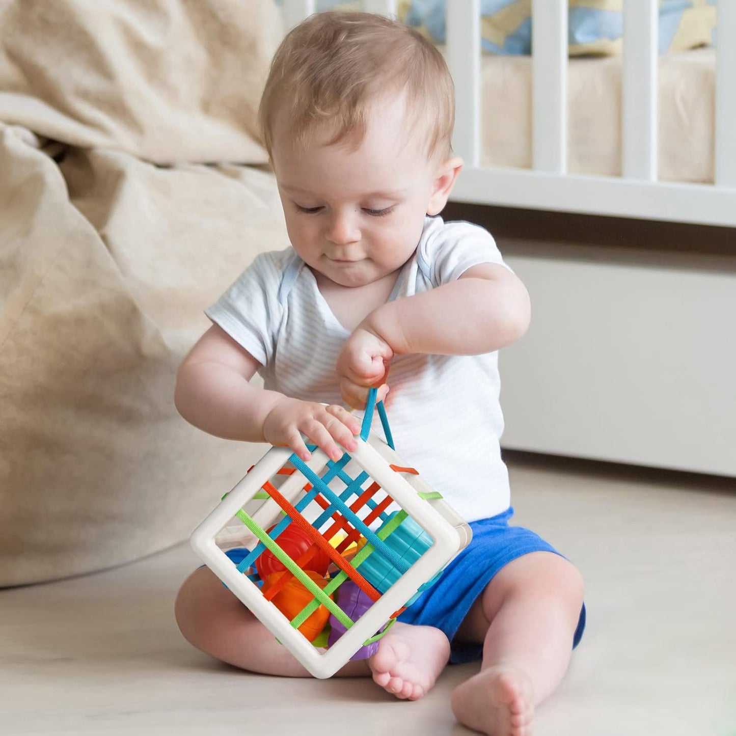 Aprilwolf Montessori Sensory Cube for Toddlers 18 Months + | Educational Activity Center with Elastic Sides | Baby Learning Toys, Wonderful Gift for Birthday Boys & Girls