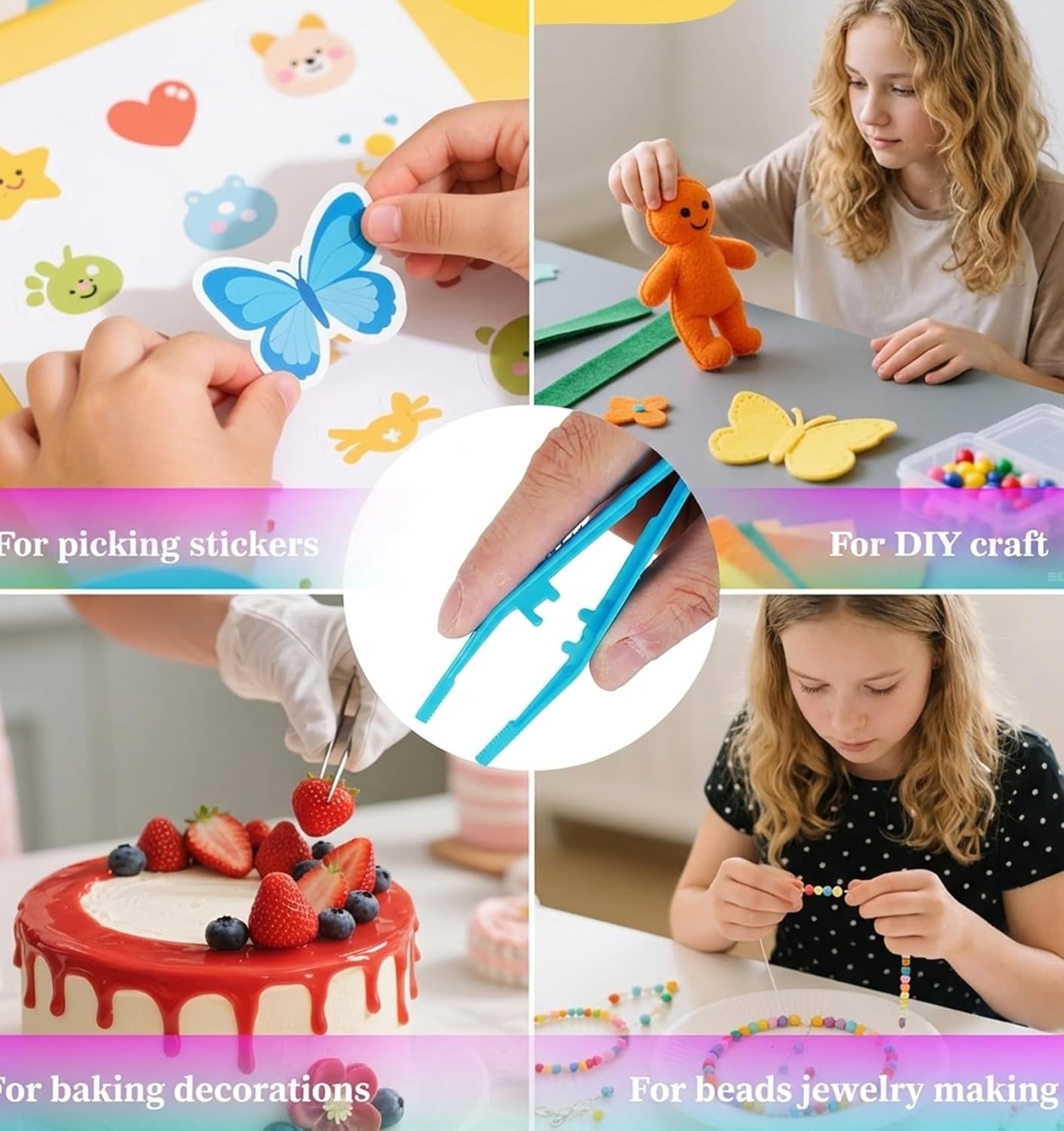 ValueBargain 10 Pcs Plastic Tweezers, Beads Tweezers for Crafts Fine Motor Skills Development, Ideal for Beading Projects & DIY Crafts, One of Each of The Ten Colors