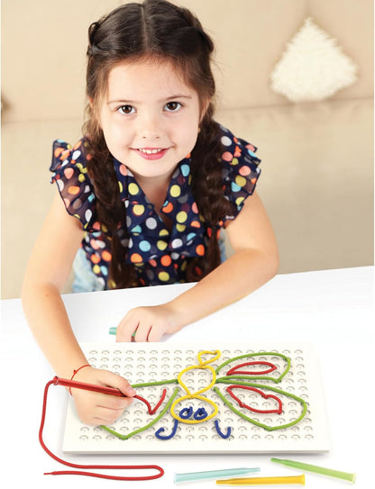 Quercetti Filo Play Set - A Novel Lacing Tool with 18 Pattern Templates to Create Art with String- for Ages 4 and Up (Made in Italy)