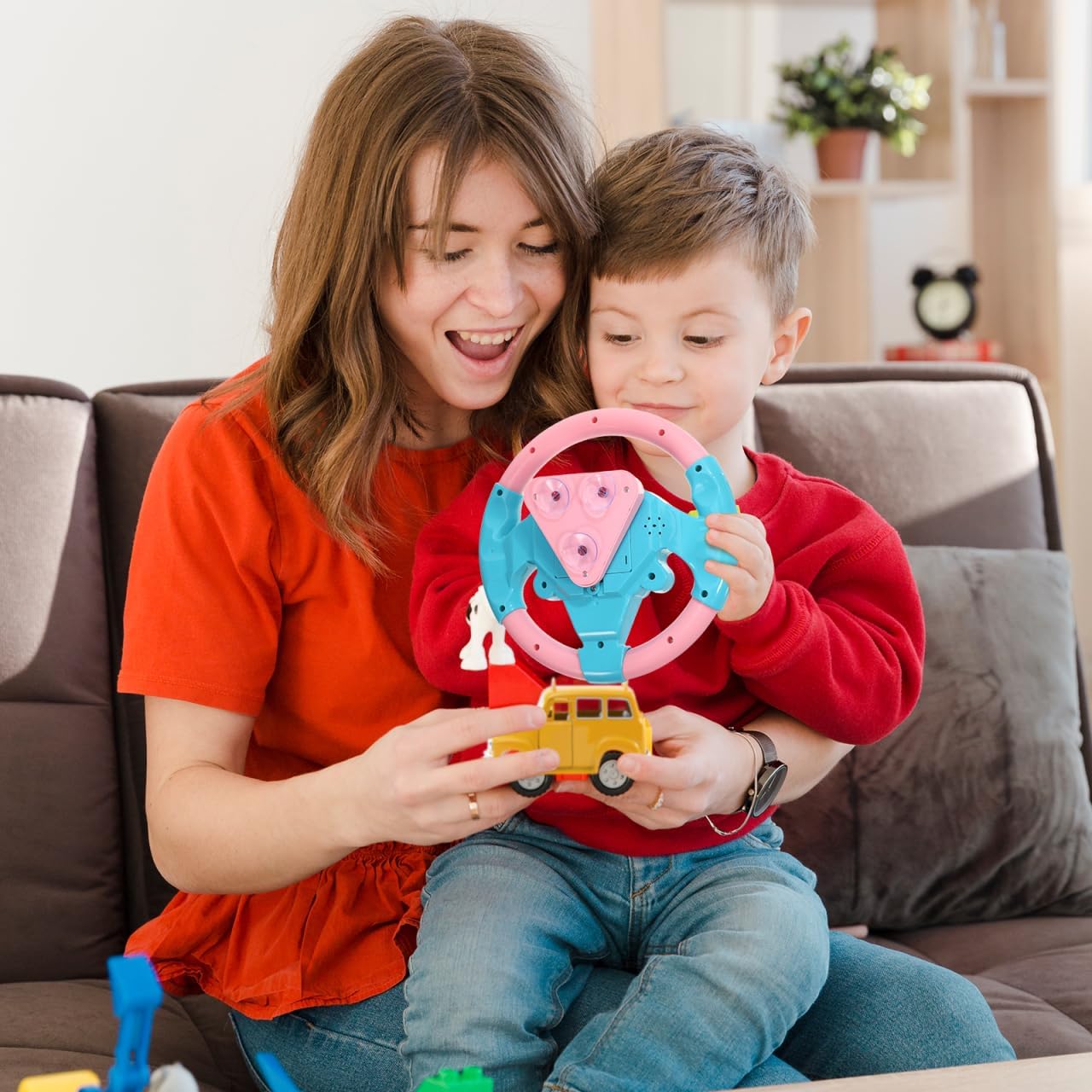 TOYANDON Kids Steering Wheel - Toddler Steering Wheel Toy, Simulated Driving Racing Car Game Controller, Pretend Driving Toy with Light and Music Electric Sounding Effects for Boys Girls (No Battery)