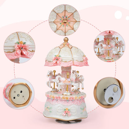 Unicorn Musical Snow Globe for Kids Girls Carousel Music Box with 7 Led Lights Swirling Glitter for Birthday Valentines