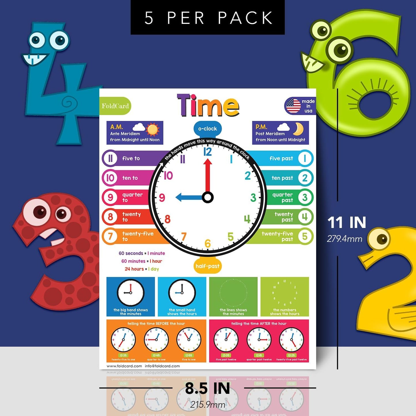 Multiplication Chart Math Table Poster – Double-Sided Educational Visual/Learning Aid Poster, Bright and Colorful | Glossy Durable Cardstock | 8.5 x 11" | 5 per Pack