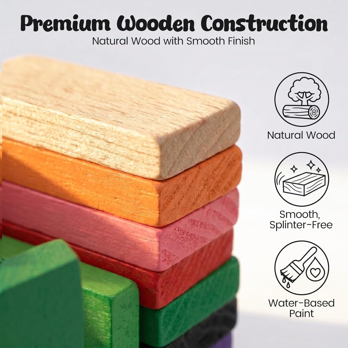 BigOtters Dominos Set for Kids,360 PCS Dominoes Wooden Building Blocks Stacking Educational Racing Toy Games, Party Favor for Boys and Girls, 12 Colors