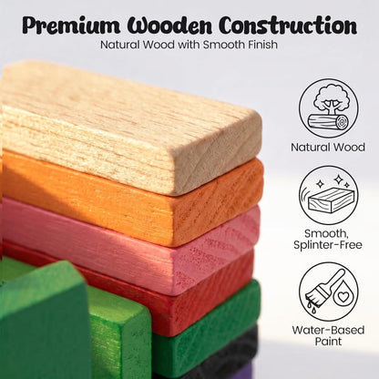 BigOtters Dominos Set for Kids,360 PCS Dominoes Wooden Building Blocks Stacking Educational Racing Toy Games, Party Favor for Boys and Girls, 12 Colors