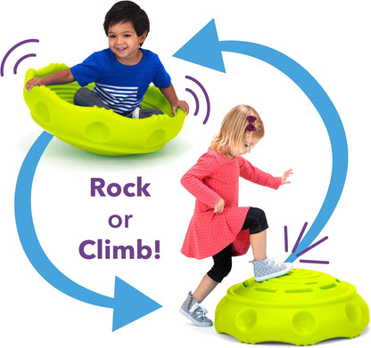 Simplay3 Two Sided Rock Around Wobble Disk and Climbing Dome for Toddlers and Kids - Rocking and Climbing - Indoor/Outdoor - Yellow/Green, Made in USA (1 Pack)