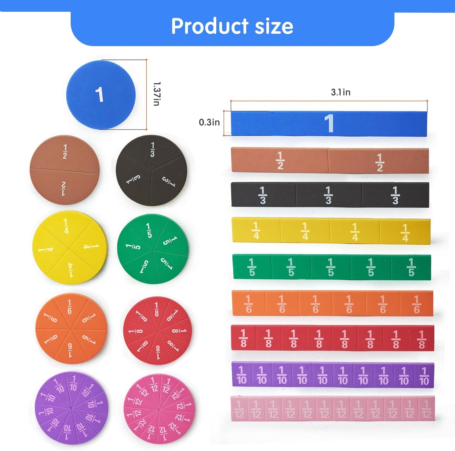 TOMMYHOME Magnetic Fraction Tiles for Kid's Maths Classroom Toys.Standing Teaching aids for Primary classrooms.Help Kids Learn Fractions (R+Rectangular)
