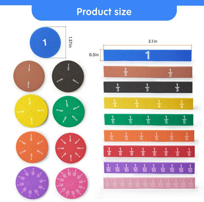 TOMMYHOME Magnetic Fraction Tiles for Kid's Maths Classroom Toys.Standing Teaching aids for Primary classrooms.Help Kids Learn Fractions (R+Rectangular)