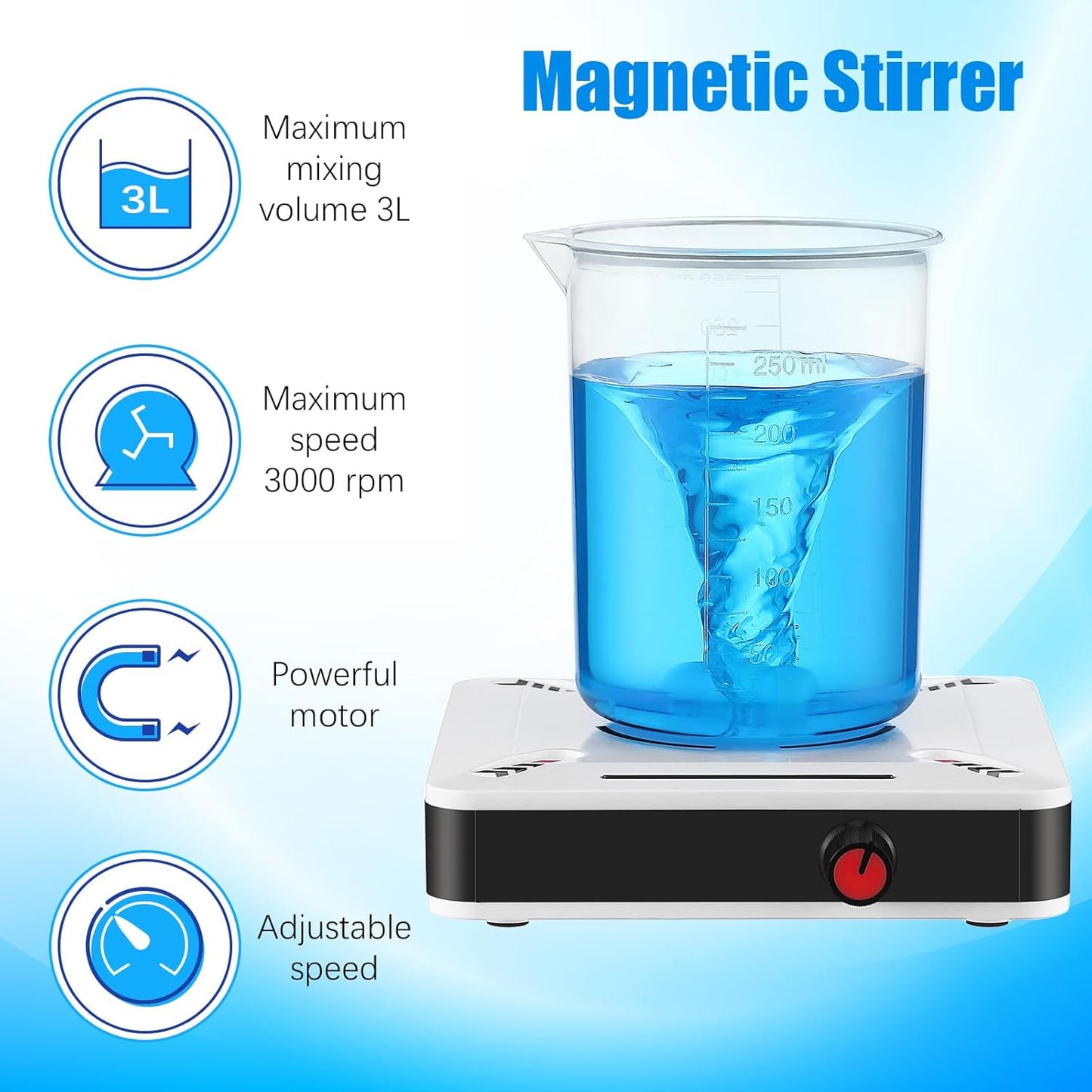 Feekoon 3000 RPM Magnetic Stir Plate with 5 Stir Bar and 1 Bar Retriever, Magnetic Mixer Stirrer Max Stirring Capacity 3000ml for Lab Brewing (No Heating)