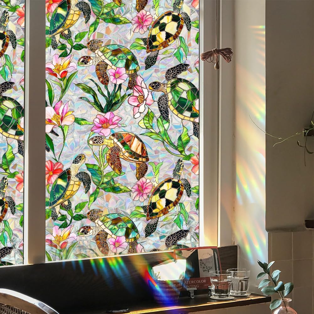Flower Stained Glass Window Film Decorative Static Cling Stickers Sun Blocking Privacy Decals for Home Car White Lily