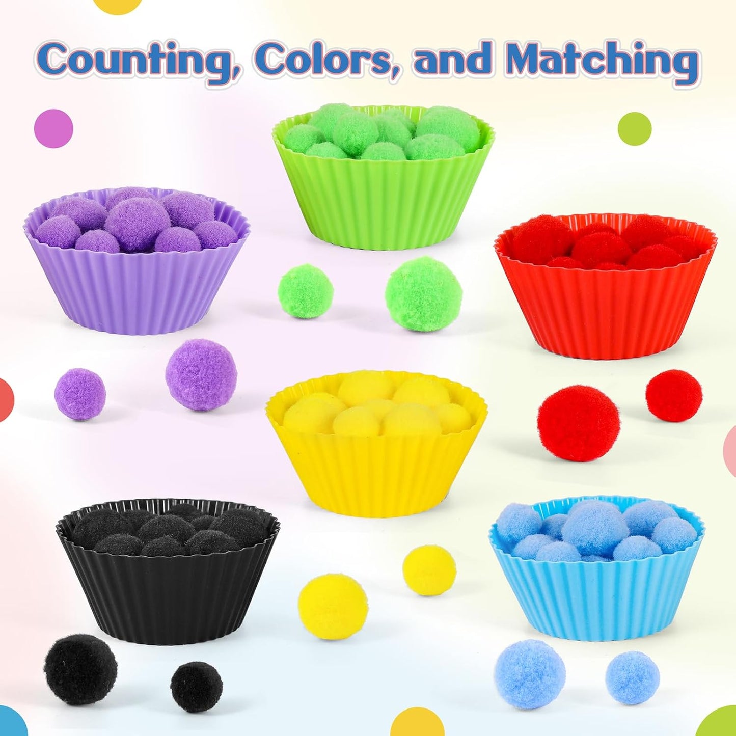 114 PCS Fine Motor Skills Sensory Bin Filler Includes 10 Sorting Bowls, 100 Pom Poms, 2 Tweezers, 2 Scooper Scissors for Kids Early Education, Counting Sorting Training Development
