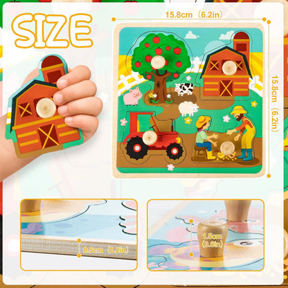 Wooden Puzzles for Toddler Peg Puzzle Toys, Wooden Jigsaw Puzzles Zoo Animal Patterns Puzzle with Handles Educational Montessori Puzzles