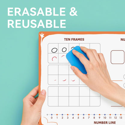Dotimo 10 PCS Small Dry Erase Boards and Math Manipulatives - Reusable 12"x9" Double Sided Whiteboard with Number Line, 130 Numbers Chart for Classroom Homeschool