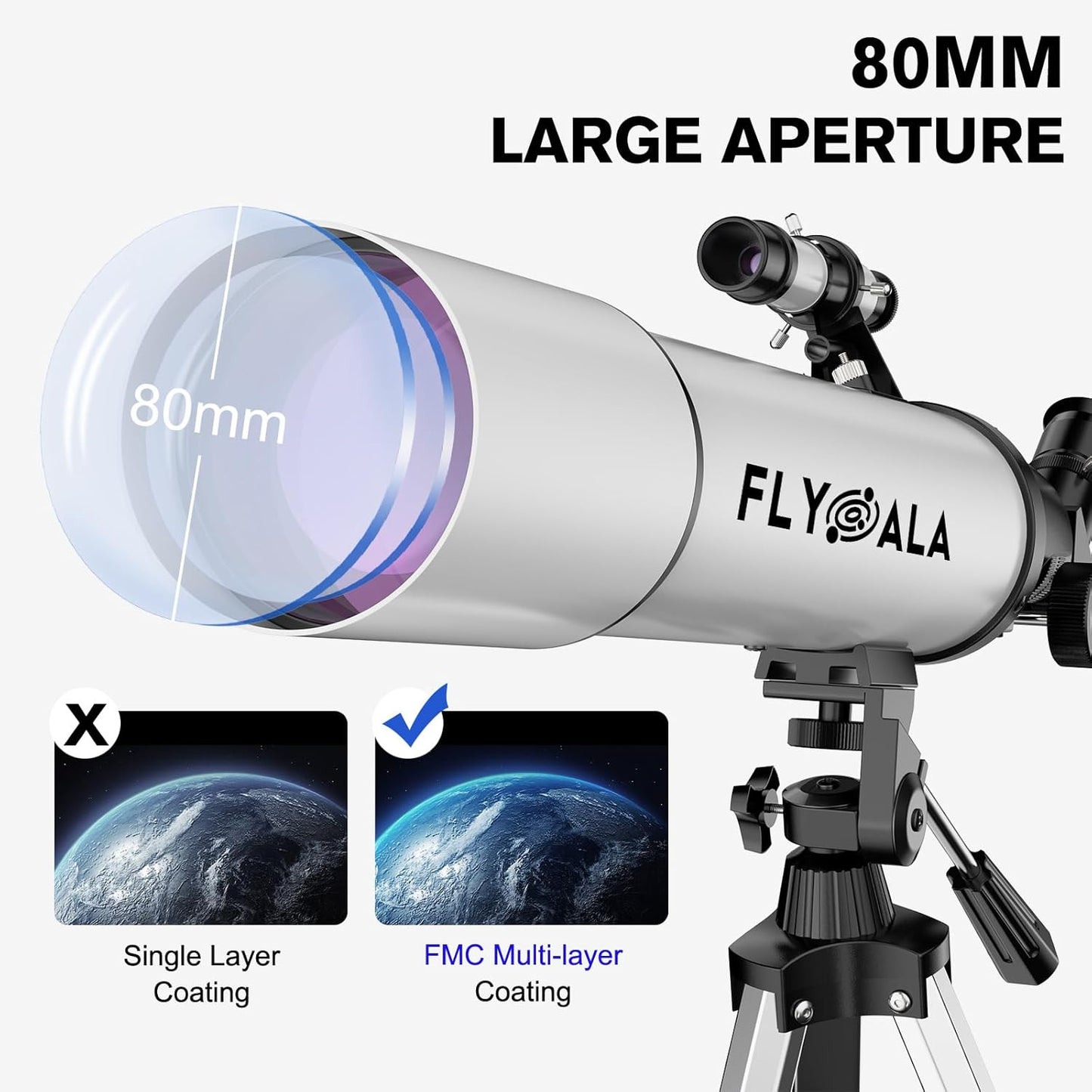 (30X-750X) Telescope for Adults high Powered,80mm Aperture 600mm Focal Length Astronomy Telescope for Kids and Beginners,Astronomical Refractor telescopes for Kids Over 8 Year Old 8-12