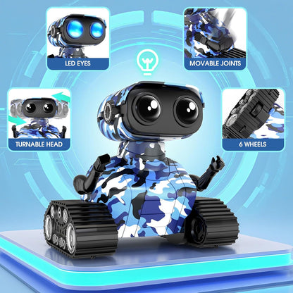 FunMission Robot Toys for Kids Boys Girls Emo Robots Remote Control Smart Robot with Auto-Demonstration LED Eyes Flexible Head & Arms for 3+ Years Old Kids