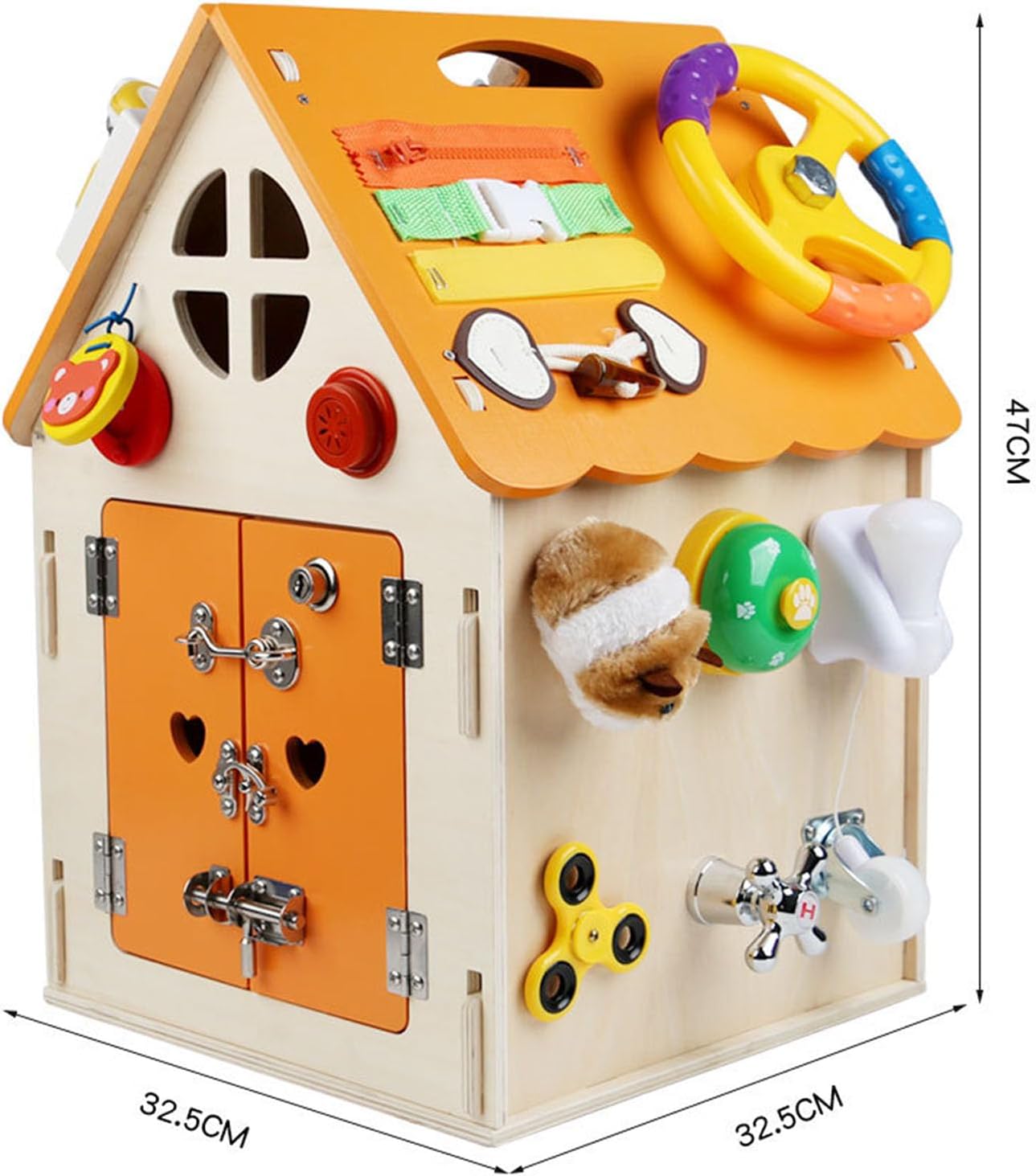 Montessori Wooden Busy House, Life Skills Activity Cube, Toddler Fine Motor Skills & Sensory Toy,Blue