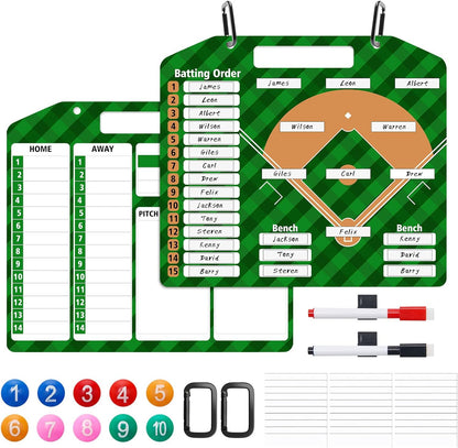 Baseball Coach Clipboard, Anglecai Double-Sided Dry Erase Baseball Lineup Board for Softball Dugout Board Baseball Coaching Board with 30 Lineup Card/ 10 Magnet/2 Marker/2 Hook (Green)