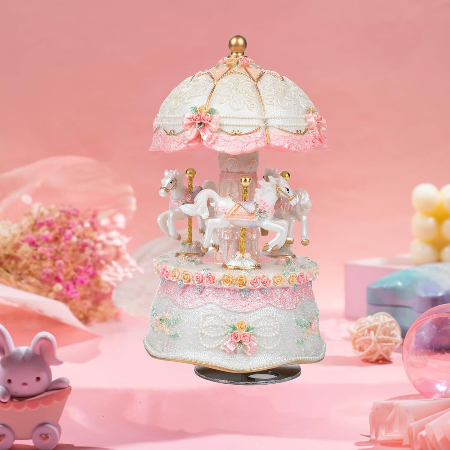 Unicorn Musical Snow Globe for Kids Girls Carousel Music Box with 7 Led Lights Swirling Glitter for Birthday Valentines