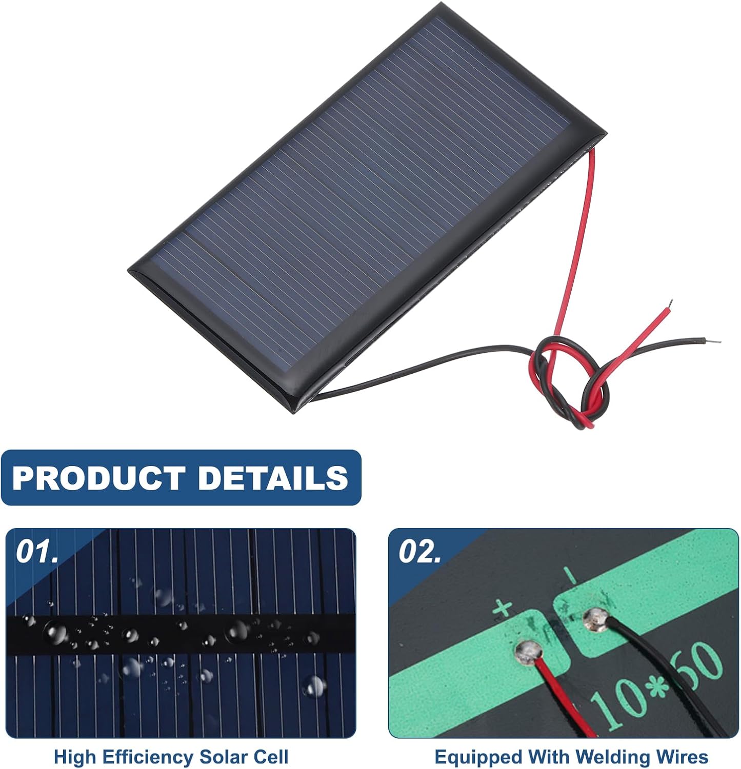 MECCANIXITY 2 Pcs 5.5V 0.44W 70mA Mini Solar Panels, Small Polycrystalline Solar Cell Panel with 2 Cable for DIY Electric Toy Materials Kits Charger, 60mm x 60mm