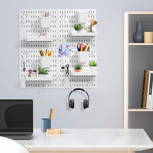 Dualshine Premium Pegboard Combination Kit, White Pegboard Wall Organizer with 4 Small Plastic Panels and 38 Accessories, Ideal for Craft Room, Bathroom, Nursery Storage, and Office (22"*22")